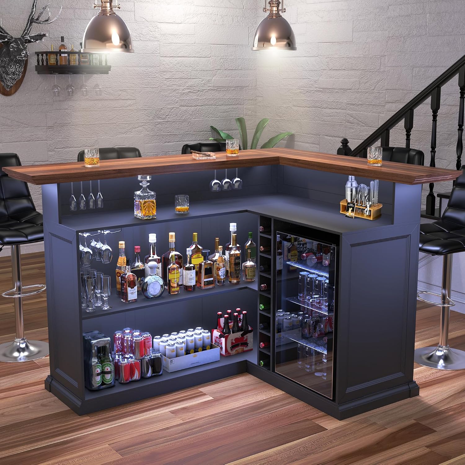 L-vormige thuiskast met koelka - Home Bar And Cabinet recensie en prijs